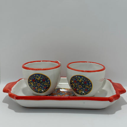 Set Vassoio + 2 Tazzine in Ceramica Artigianale Napoletana - Decoro Maioliche