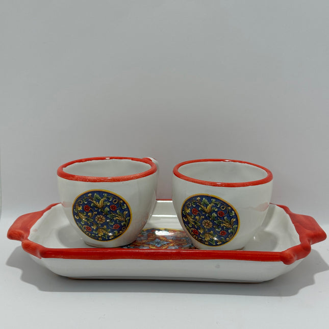 Tray Set + 2 Hand-Painted Neapolitan Ceramic Cups - Majolica Decor