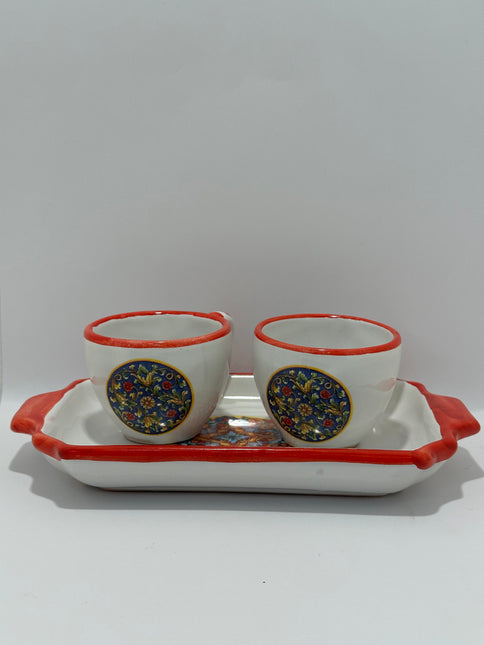 Set Vassoio + 2 Tazzine in Ceramica Artigianale Napoletana - Decoro Maioliche
