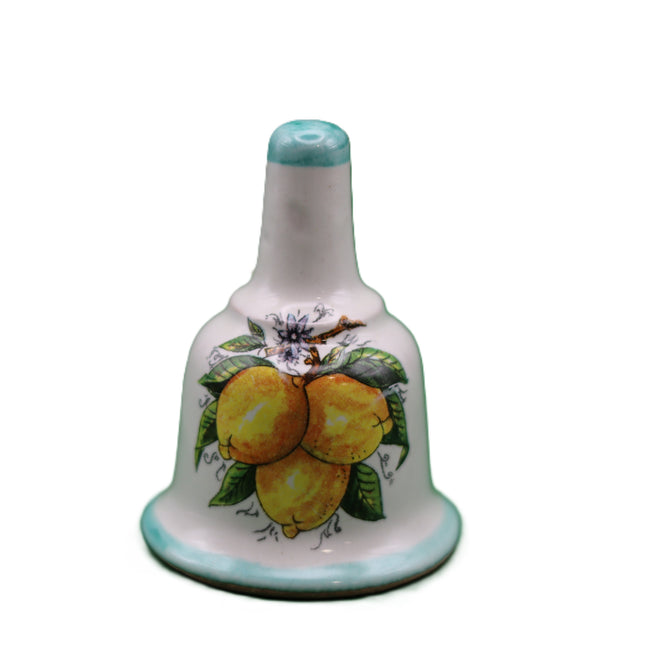 Decorative ceramic bell, hand-painted with lemons or majolica.