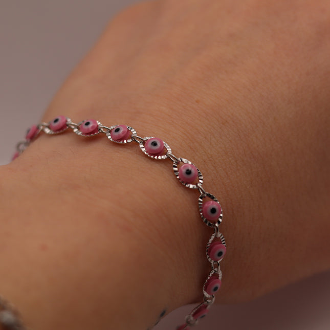 Bracciale Occhio di Allah Portafortuna - Amuleto Nazar contro il Malocchio - Catena in Acciaio Inox Oro o Argento - Regalo Scaramantico Donna e Ragazza