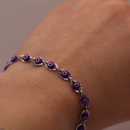 Bracciale Occhio di Allah Portafortuna - Amuleto Nazar contro il Malocchio - Catena in Acciaio Inox Oro o Argento - Regalo Scaramantico Donna e Ragazza