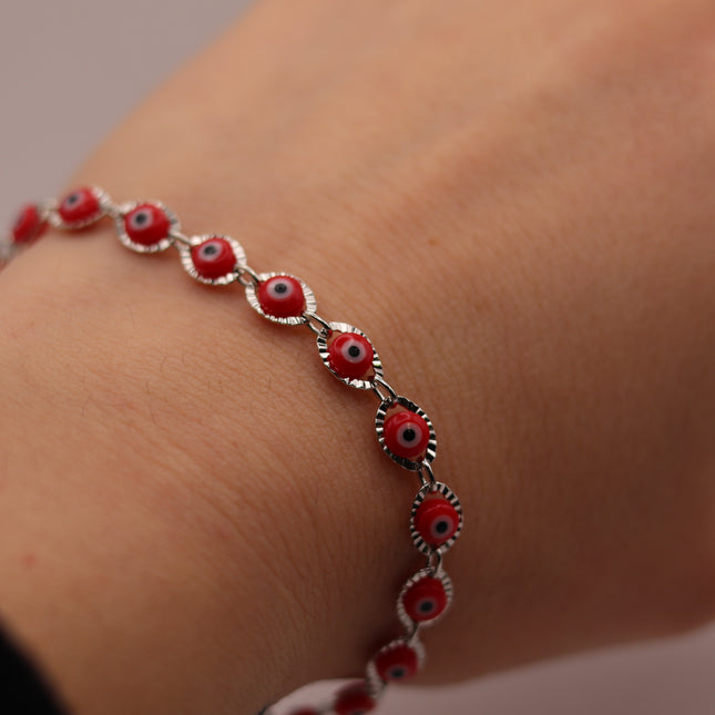 Bracciale Occhio di Allah Portafortuna - Amuleto Nazar contro il Malocchio - Catena in Acciaio Inox Oro o Argento - Regalo Scaramantico Donna e Ragazza