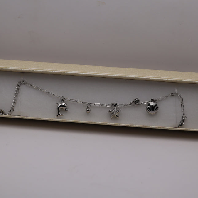 Bracciale Marino in Acciaio Inox con Ciondoli Conchiglia e Pesciolino – Variante Oro o Argento – Regalo Estate Donna