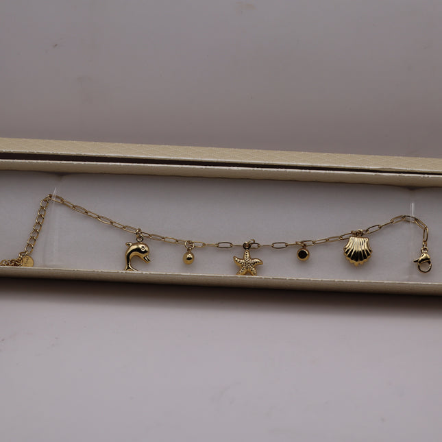 Bracciale Marino in Acciaio Inox con Ciondoli Conchiglia e Pesciolino – Variante Oro o Argento – Regalo Estate Donna