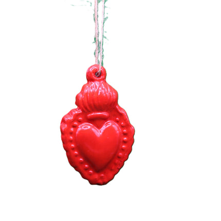 Cuore Sacro Decorativo in Ceramica con Laccetto in Spago - Rosso o Nero Lucido