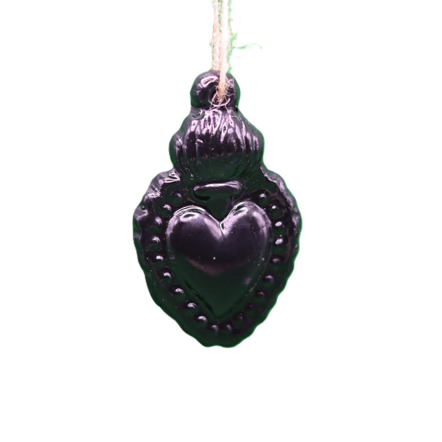 Cuore Sacro Decorativo in Ceramica con Laccetto in Spago - Rosso o Nero Lucido