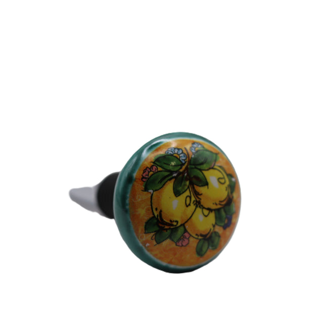 Hand-Decorated Ceramic Bottle Stopper - Majolica or Lemon Design.
