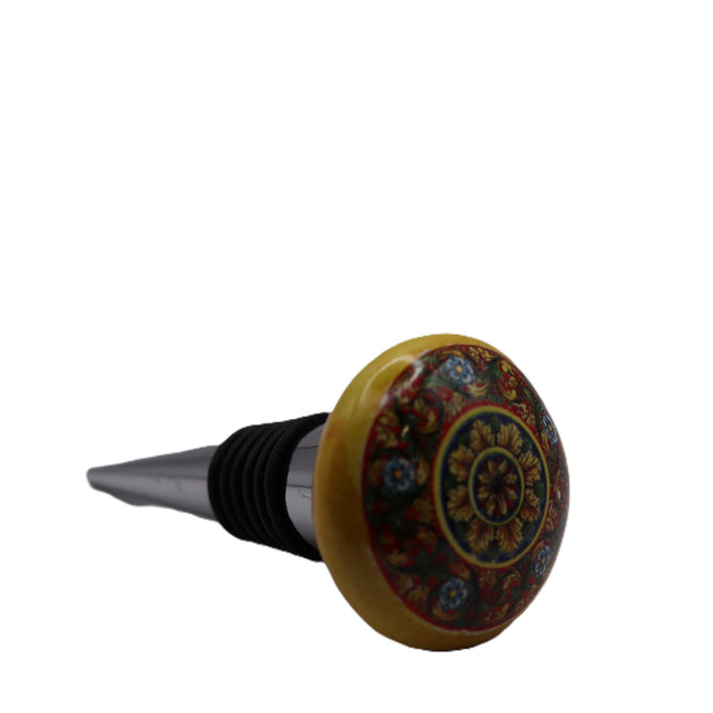 Hand-Decorated Ceramic Bottle Stopper - Majolica or Lemon Design.