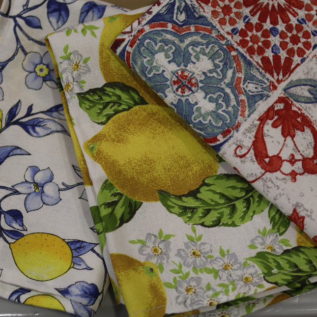 Strofinaccio da Cucina in Cotone con Limoni e Fiori - Canovaccio Mediterraneo in 3 Varianti Colore - Idea Regalo Casa e Cucina - 100% Cotone Made in Italy