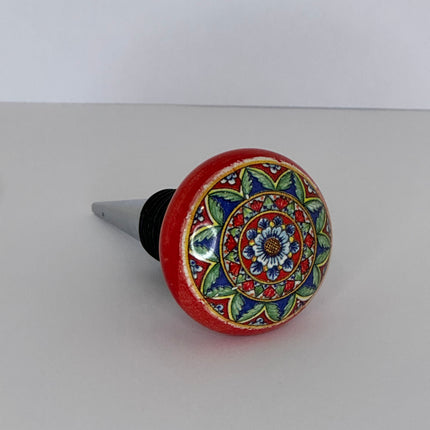 Tappo per Bottiglia in Ceramica Decorata a Mano - Motivo maiolica o limoni.