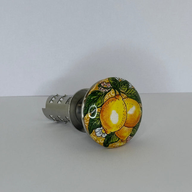 Manual Stainless Steel Citrus Juicer with Decorated Ceramic Knob – Sicilian Lemons Design