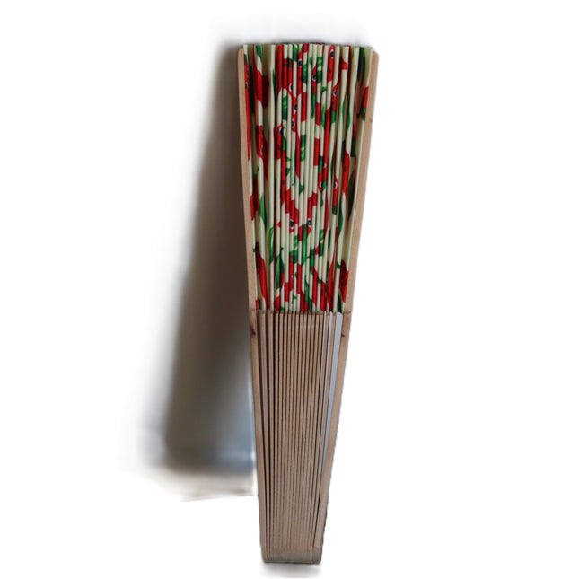 Ventaglio in Legno e Tessuto con Peperoncini Scaramantici, Ventaglio Spagnolo Artigianale Portafortuna, Accessorio Estivo Tradizionale Napoletano