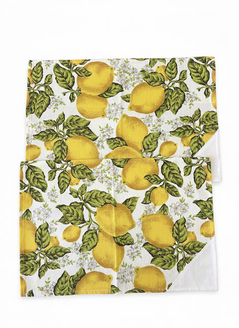 Set Cucina Completo "Limoni di Sicilia" - 6 Pezzi in Puro Cotone Made in Italy - Giallo o Blu - Coordinato Tavola e Cucina Artigianale