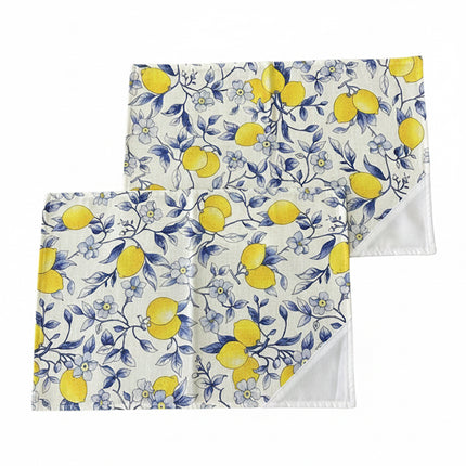 Set Cucina Completo "Limoni di Sicilia" - 6 Pezzi in Puro Cotone Made in Italy - Giallo o Blu - Coordinato Tavola e Cucina Artigianale