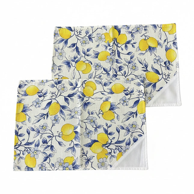 Set Cucina Completo "Limoni di Sicilia" - 6 Pezzi in Puro Cotone Made in Italy - Giallo o Blu - Coordinato Tavola e Cucina Artigianale