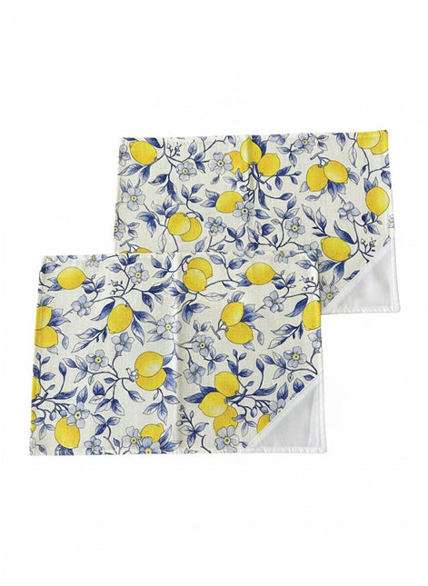 Set Cucina Completo "Limoni di Sicilia" - 6 Pezzi in Puro Cotone Made in Italy - Giallo o Blu - Coordinato Tavola e Cucina Artigianale