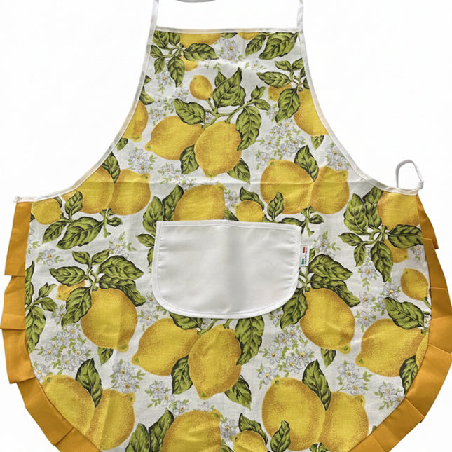 Set Cucina Completo "Limoni di Sicilia" - 6 Pezzi in Puro Cotone Made in Italy - Giallo o Blu - Coordinato Tavola e Cucina Artigianale