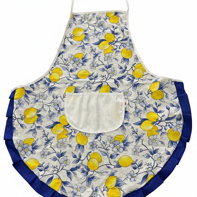 Set Cucina Completo "Limoni di Sicilia" - 6 Pezzi in Puro Cotone Made in Italy - Giallo o Blu - Coordinato Tavola e Cucina Artigianale