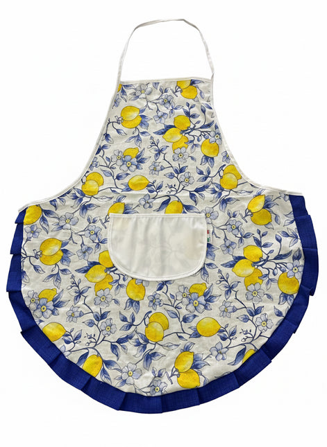 Grembiule da Cucina in 100% Cotone – Fantasia Limoni Gialli e Blu (Stile Mediterraneo)