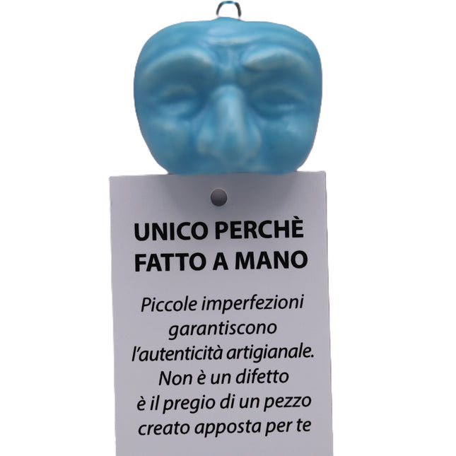 Maschera Pulcinella in Ceramica da Appendere, Mini Amuleto Colorato 3 cm, Artigianato Tipico Napoletano, Souvenir Italia Portafortuna
