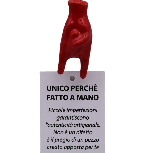Mano Corna Portafortuna in Ceramica 5 cm con Laccetto, Amuleto Scaramantico Napoletano contro la Jella, Scultura Fatta a Mano Vari Colori
