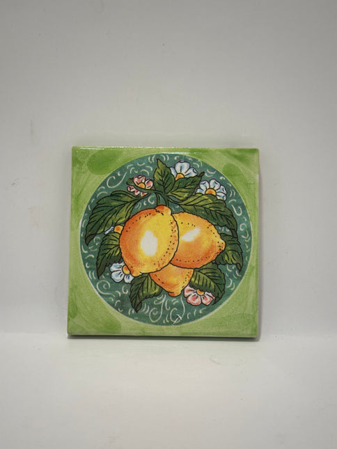 Mattonella Decorativa in Ceramica Fatta a Mano - Tema Limoni