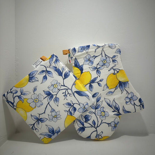 Set Cucina "Limoni di Sicilia" – Guanto Forno e Presina in Puro Cotone