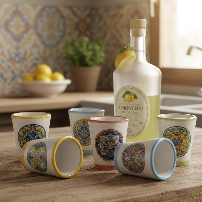 Bicchierini Limoncello in Ceramica Artigianale - Decoro Maioliche