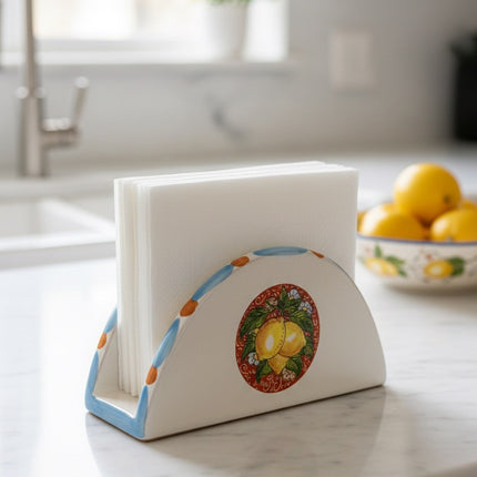 Portatovaglioli in Ceramica Decorata a Mano - Motivo Limoni\Maioliche