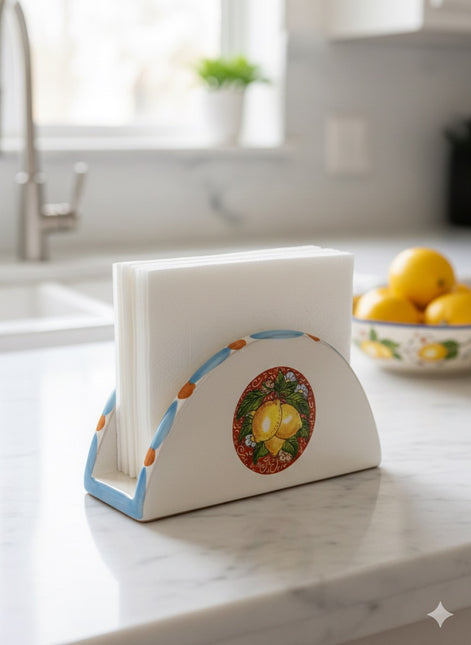 Portatovaglioli in Ceramica Decorata a Mano - Motivo Limoni\Maioliche