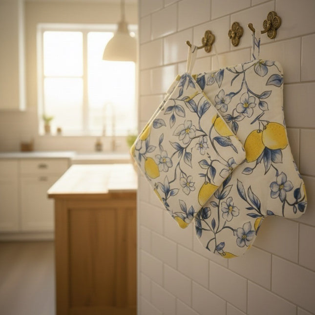 Set Cucina "Limoni di Sicilia" – Guanto Forno e Presina in Puro Cotone