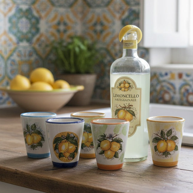Bicchierini Limoncello in Ceramica Artigianale - Decoro Limoni