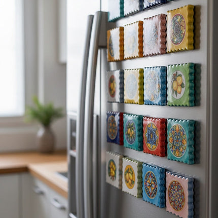 Francobollo Calamitato in Ceramica - Decoro Maioliche Dipinto a Mano (6x6 cm)