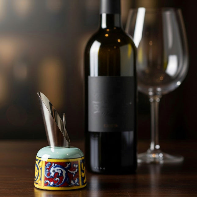 Hand-Painted Ceramic Wine Pourer - Majolica or Lemon Design