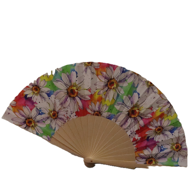 Ventaglio Pieghevole in Legno e Stoffa Floreale,Spagnolo Artigianale da Donna, Idea Regalo Cerimonia Matrimonio Estate, Boho Chic