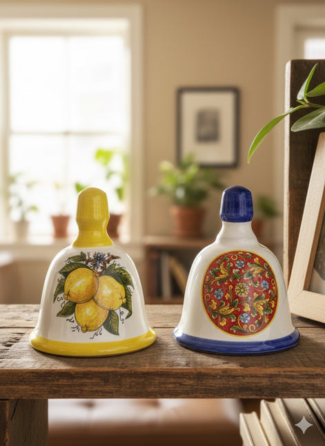 campanella decorativa  in ceramica  dipinta a mano con limoni o maioliche