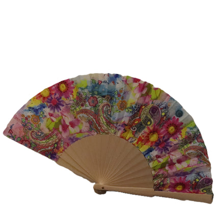 Ventaglio Pieghevole in Legno e Stoffa Floreale,Spagnolo Artigianale da Donna, Idea Regalo Cerimonia Matrimonio Estate, Boho Chic