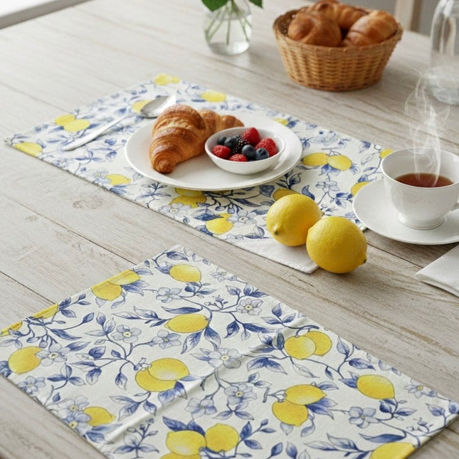 Set 2 Tovagliette Colazione con Limoni - Blu\giallo-Verde\giallo