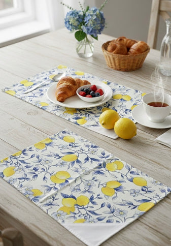 Set 2 Tovagliette Colazione con Limoni - Blu\giallo-Verde\giallo