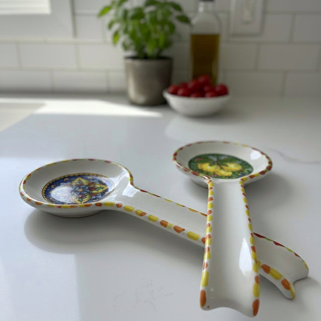 Ladle Rest in Handcrafted Ceramic - Lemons/Majolica Decor