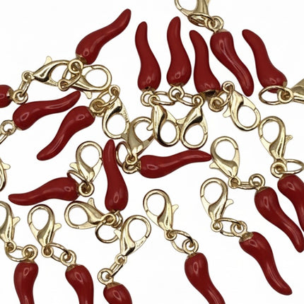 Set 3 Cornicelli Rosso Portafortuna - Ciondolo in Metallo con Gancetto Oro