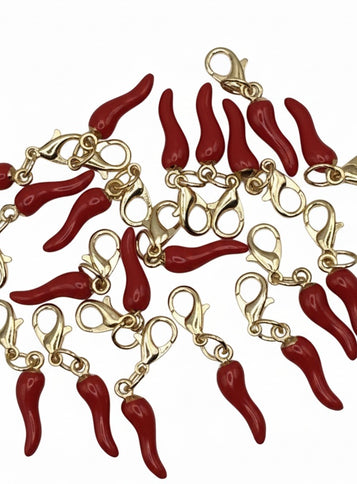 Set 3 Cornicelli Rosso Portafortuna - Ciondolo in Metallo con Gancetto Oro