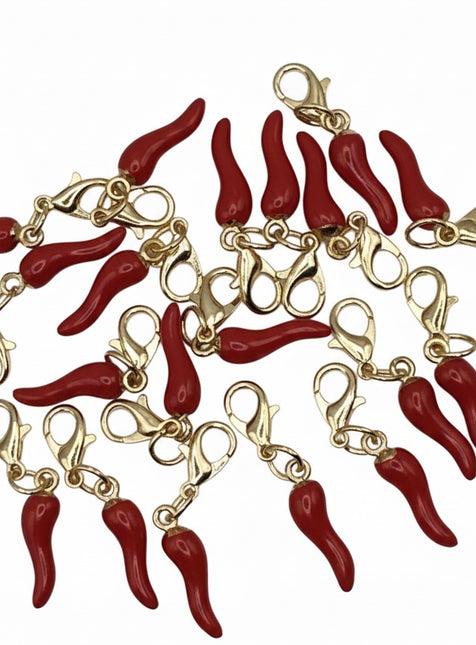 Set 3 Cornicelli Rosso Portafortuna - Ciondolo in Metallo con Gancetto Oro