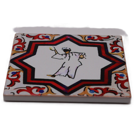 Sottobottiglia e segnaposto artigianali in ceramica 10x10 con retro in sughero. Raffiguranti Pulcinella in 3 varianti. Perfetti per la tua tavola o come idea regalo napoletana.