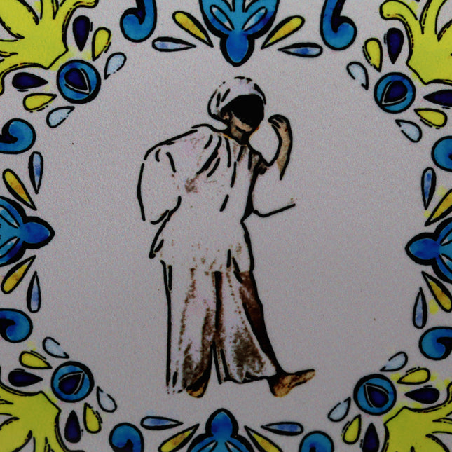 Handmade ceramic coasters and place card holders, 10x10, with cork backing. Featuring Pulcinella in 3 variations. Perfect for your table or as a Neapolitan gift idea.