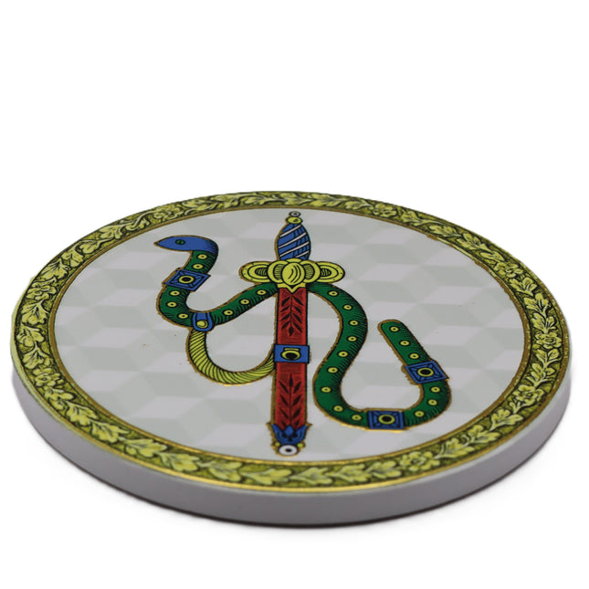 Sottobicchiere ceramica Asso carte napoletane, Sottopentola 10 cm bordino oro, Segnaposto matrimonio scaramantico, Piastrella decorativa Napoli