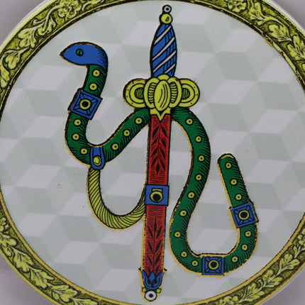 Sottobicchiere ceramica Asso carte napoletane, Sottopentola 10 cm bordino oro, Segnaposto matrimonio scaramantico, Piastrella decorativa Napoli