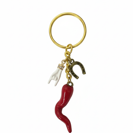 Cornetto Portafortuna Artigianale (Bronzo e Bianco) – Portachiavi Amuleto Fatto a Mano