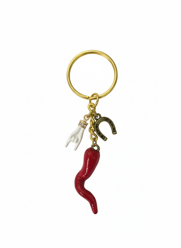 Cornetto Portafortuna Artigianale (Bronzo e Bianco) – Portachiavi Amuleto Fatto a Mano